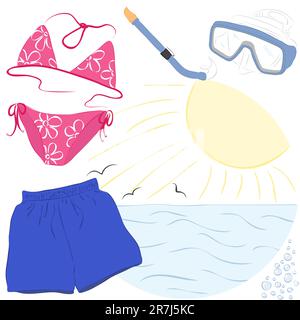 summer vacations accessories related to the beach activities and Stock Vector