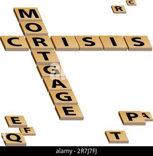 An image of a mortgage crisis crossword puzzle. Stock Vector