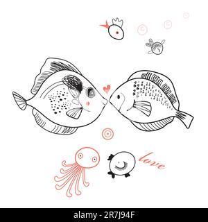 love graphic fish on a white background Stock Vector