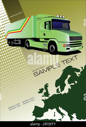 Cover for brochure or template with Europe silhouette and truck image. Vector illustration Stock Vector