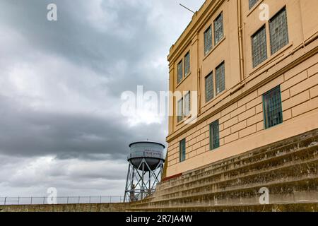 Photograph of the maximum security federal prison Alcatraz, located on an island in the middle of San Francisco Bay, California, USA. American concept Stock Photo