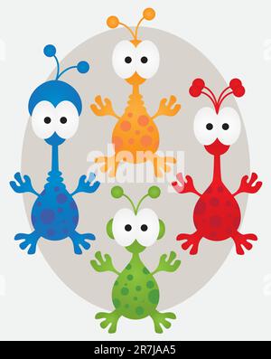 Cute aliens in four different colors Stock Vector