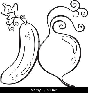 Black symbol of cucumber and beetroot on white Stock Vector