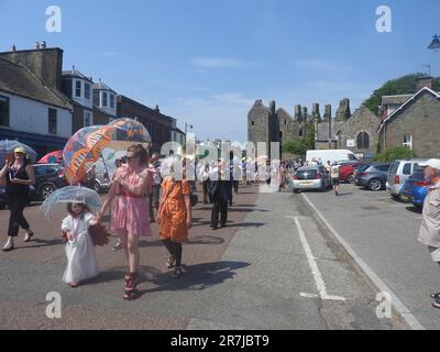 The umbrella parade and Kirkcudbright Jazz Festival led by a Brolly Dolly June 2023 Stock Photo