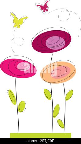 three beautiful abstract roses on white background Stock Vector