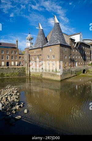 The Clock Mill at Three Mills Island is a tidal mill next to Bow Creek near Stratford in London Stock Photo