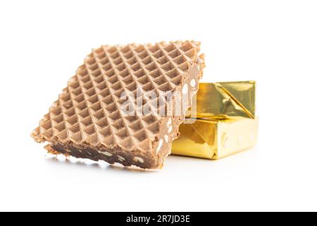 Sweet chocolate wafer isolated on the white background. Stock Photo