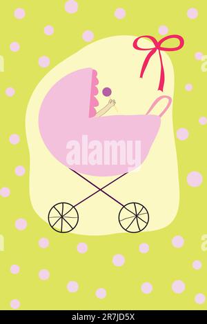 newborn baby with beanbag in pink pram Stock Vector