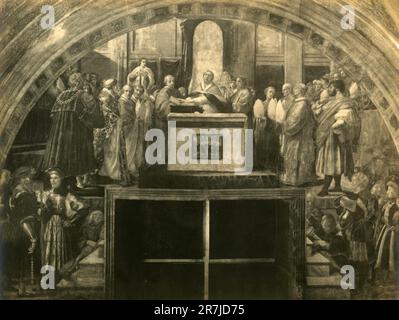 The Oath of Leo III, painting by Italian artist Raphael workshop, Vatican City 1900s Stock Photo