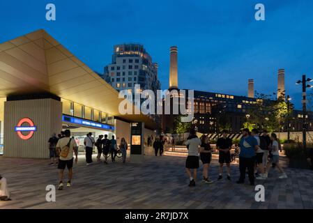 Battersea Power Station underground station on the Northern Line of the London Underground system. New station. People outside station entrance Stock Photo