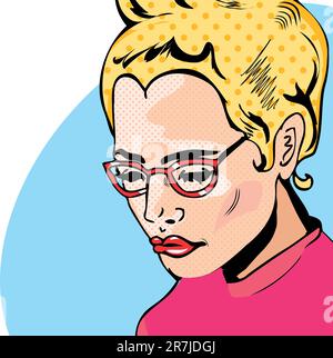 Pop Art Woman comic book style with dot Stock Vector