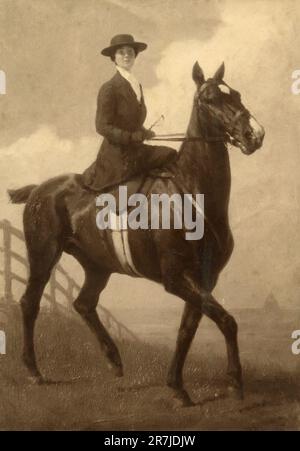 Portrait of a young woman riding a horse, painting by artist count Stanislao de Witten, 1916 Stock Photo