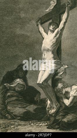 Christ on the Cross, engraving after the painting by French artist Pierre Paul Prud'hon, France 1800s Stock Photo
