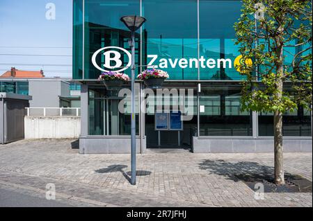 Zaventem, Flemish Brabant, Belgium - May 29, 2023 - Warning sign in ...