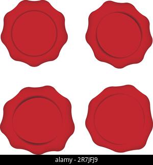Set of Red Wax Seals Isolated on White Stock Vector
