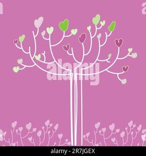 template for Valentine's Day greetings to - a tree with hearts Stock Vector