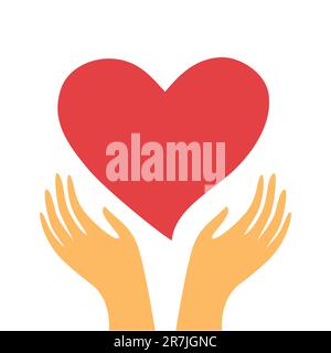red heart in the hands of a white background Stock Vector