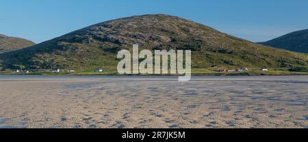 View over Luskentyre Beach and Seilebost Beach at Low Tide, Harris, Isle of Harris, Hebrides, Outer Hebrides, Western Isles, Scotland, United Kingdo Stock Photo