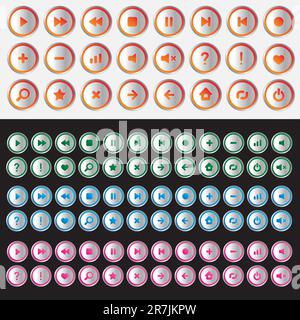 set of vector colored buttons and icons for web applications; set of vector colored playback buttons and icons; easy to edit Stock Vector