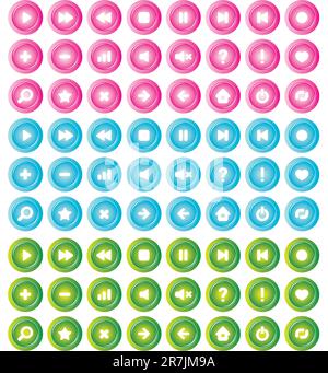 Vector set of icons and buttons for mobile and web  applications; vector icon and button multimedia  set; easy to edit. Stock Vector