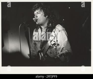 Glenn Hughes on stage Snoopy Club, Cannock April 25. 1989.  This was his first UK live show since leaving Deep Purple in 1976, part of a Trapeze reunion designed to help him back into performing. Stock Photo