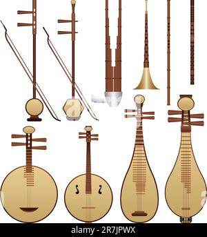 Layered vector illustration of different kinds of Chinese Musical Instruments. Stock Vector