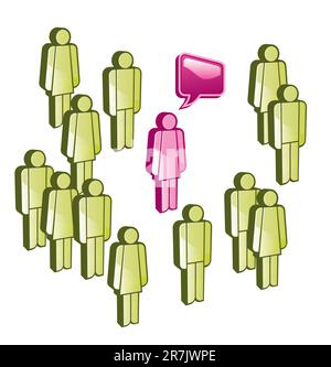 Vector illustration of people in discussion: 3d icons and bubbles Stock Vector