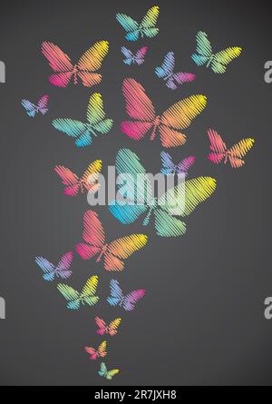 Butterflies drawn in chalk on a blackboard Stock Vector