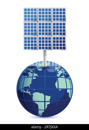 Earth and solar panels isolated on white background Stock Vector