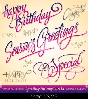 Set of seasonal & holiday greetings & compliments, calligraphy/ hand lettering Stock Vector