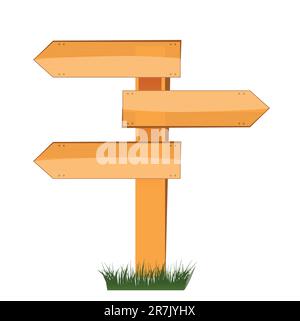 three empty arrow sign made out of wood on a patch of grass. Stock Vector