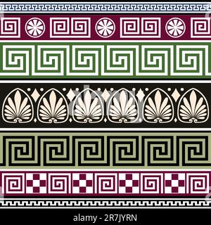 Set of antique greek borders or ornaments. Full scalable vector graphic, repeating design. Stock Vector