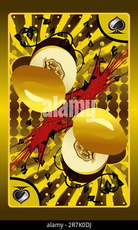 playing card in yellow colors with images melons Stock Vector