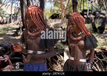 Himba tribeswomen at Epupa falls Cunene River in Namibia on the border with Angola Stock Photo