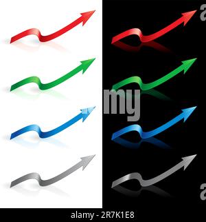 Colorful ribbon arrows. Illustration on a black and white background Stock Vector