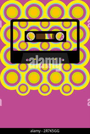 Retro Party Background -  Audio Cassette Tape on Multicolor Wallpaper Stock Vector