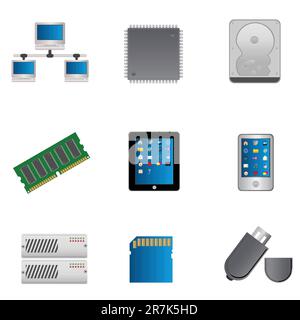 Computer parts and computers icon set Stock Vector