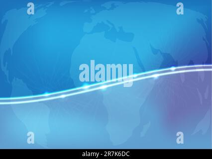 Technology Background - Glowing Fibers on Map of World Stock Vector