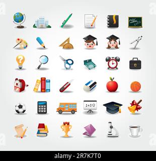 set of school icons,back to school button Stock Vector