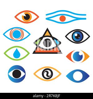 Collection of icons - the eye, optics, lens. Stock Vector