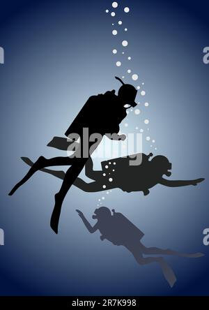 Scuba gear for a dive into the water against the background of the light spot Stock Vector