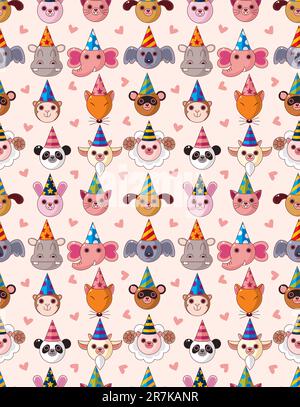 Cartoon Party Animal head seamless pattern Stock Vector