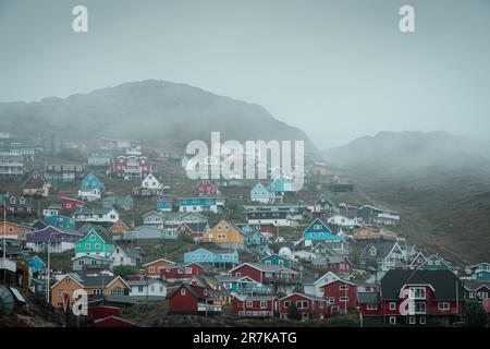 Qaqortoq Greenland Landscapes with Foggy Weather Stock Photo