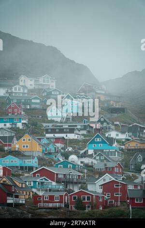 Qaqortoq Greenland Landscapes with Foggy Weather Stock Photo