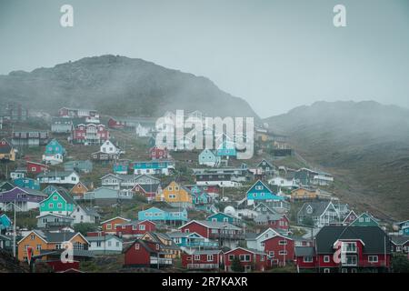 Qaqortoq Greenland Landscapes with Foggy Weather Stock Photo