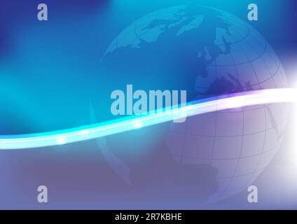 Abstract Background - Glowing Waves and Globe on Blue Gradient Background Stock Vector
