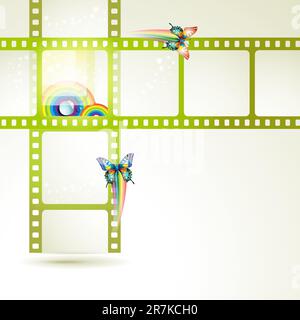 Film frames with butterflies and colored circles Stock Vector