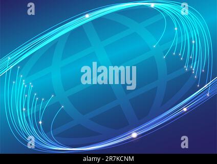 Abstract Background - Optical Fibers and Globe on Blue Background Stock Vector
