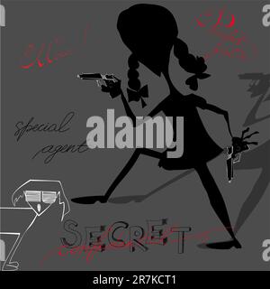 Young woman silhouette with pistol Stock Vector