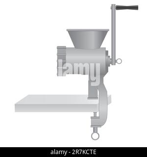 Metallic classic meat grinder / chopper on  table. Vector illustration. Stock Vector